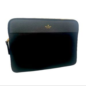 KATE SPADE Padded Laptop Tablet Case Matte Black Zip Up 14” X 10” Gold Accents